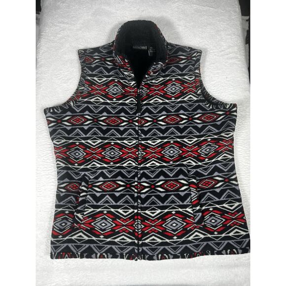 Jane Ashley Womens Multicolor Geometric Front Pockets Full Zip Vest Jacket Sz XL - Picture 1 of 11